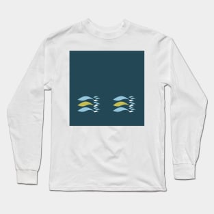 fishes on petrol blue background Long Sleeve T-Shirt